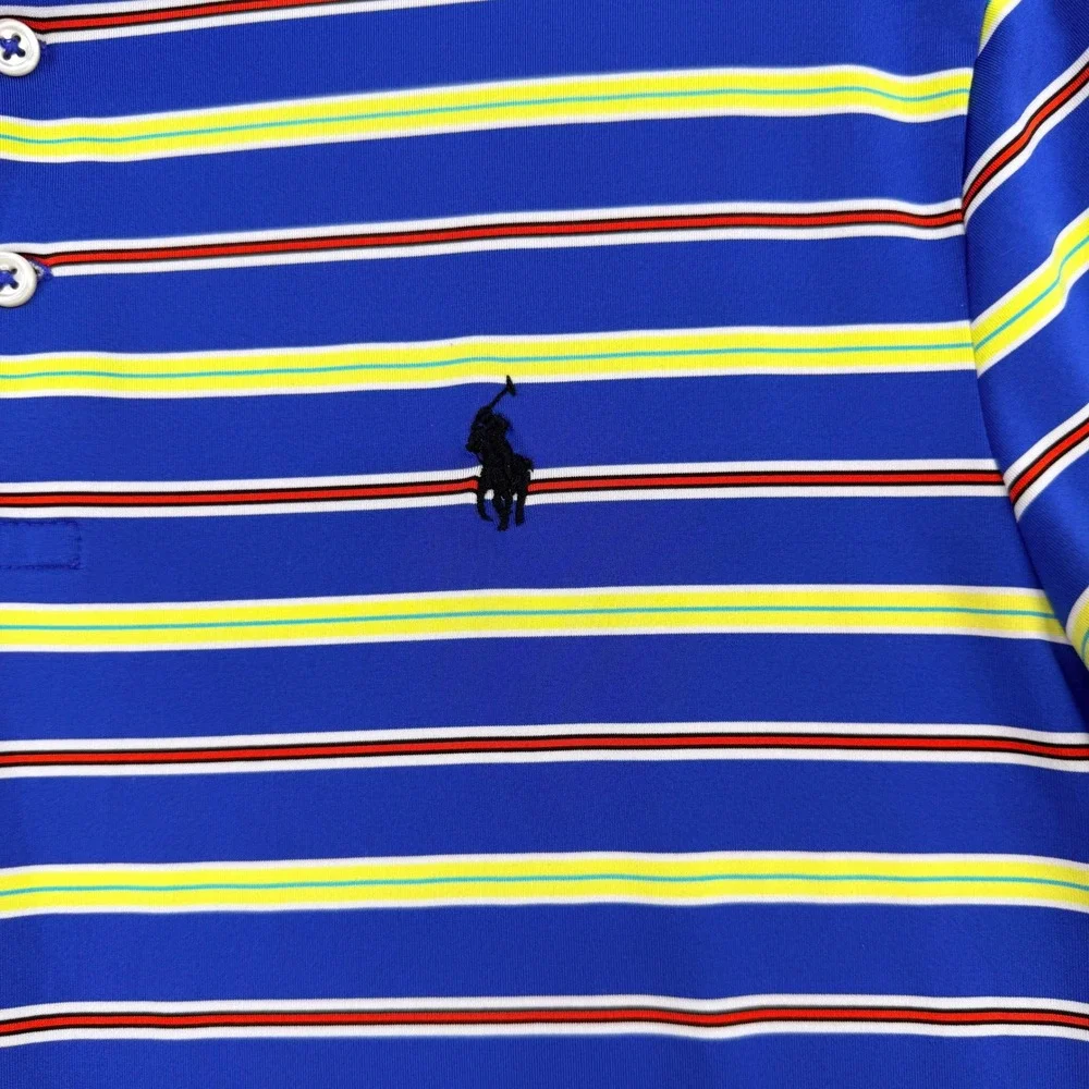 Polo Ralph Lauren Performance Mens Medium Blue Striped Short Sleeve Golf Polo